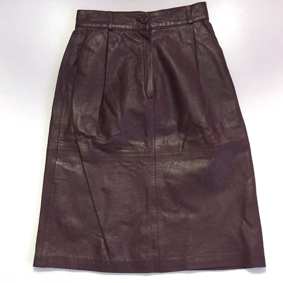 VINTAGE LEATHER SKIRT 80s JAG JEANS Pencil Oxblood Burgundy lined luxury Sz4 - Picture 2 of 9